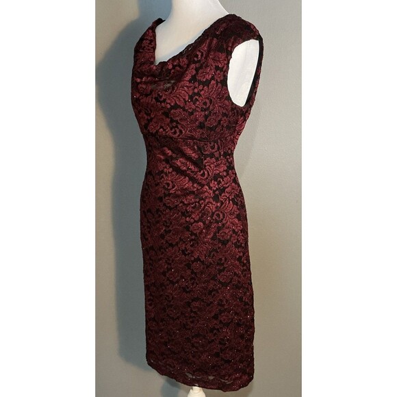 Scarlett Cocktail Evening Dress Burgundy Lace Overlay Black Sparkle Women’s 10 - Picture 3 of 7